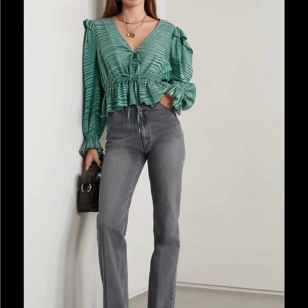 ULLA JOHNSON Ophelia gathered striped cotton-voile peplum blouse